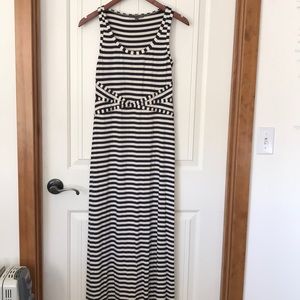Striped maxi dress navy and beige size medium